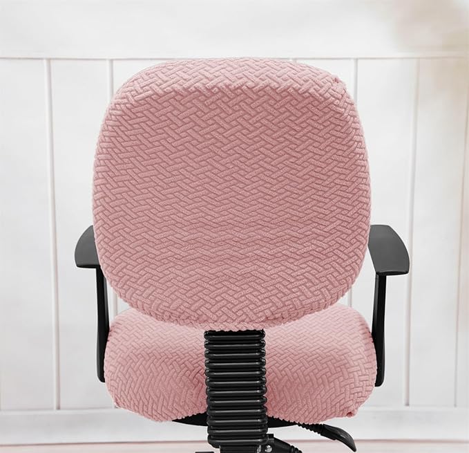 MIFXIN Computer Office Chair Cover Stretch Elastic Slipcover 2 Piece Stretchy Jacquard Washable Computer Chair Covers Furniture Protector for Office Home, NO Chair, Only Covers (Pink)