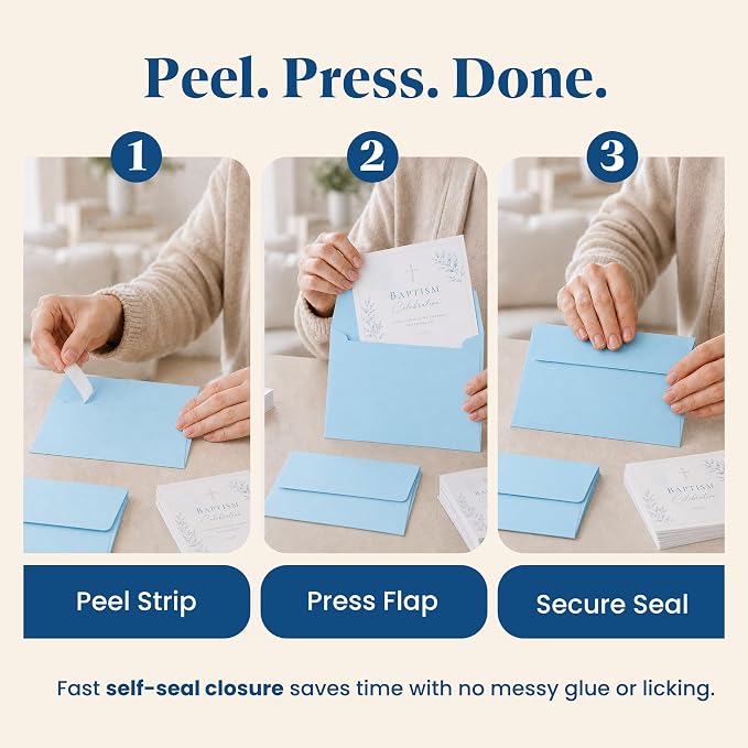 110 5x7 Light Blue Invitation Envelopes - for 5x7 Cards - A7 - (5 ¼ x 7 ¼ inches) - Perfect for Weddings, Graduation, Baby Shower - 120 GSM - Peel, Press & Self Seal - Square Flap