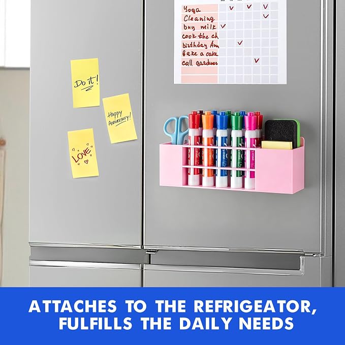 Wall Mounted Magnetic Dry Erase Marker Holder for White Board | Acylic Strong Magnet Pen Holder for Fridge&Refrigerator, Pencil Holder for Classroom, Office, Locker Organizer-Pink