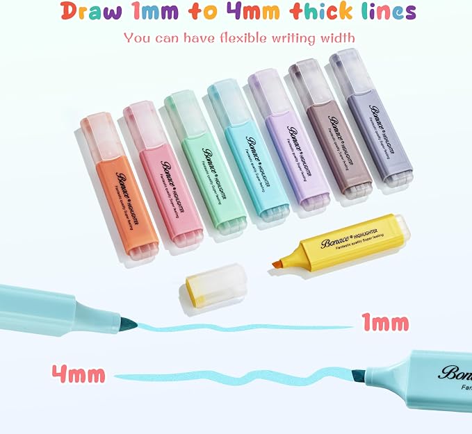 8 Pastel Highlighters, No Bleed & Quick Dry Chisel Tip Markers | 8 Soft Colors with Pocket Clip for Bible, School, Office & Journals