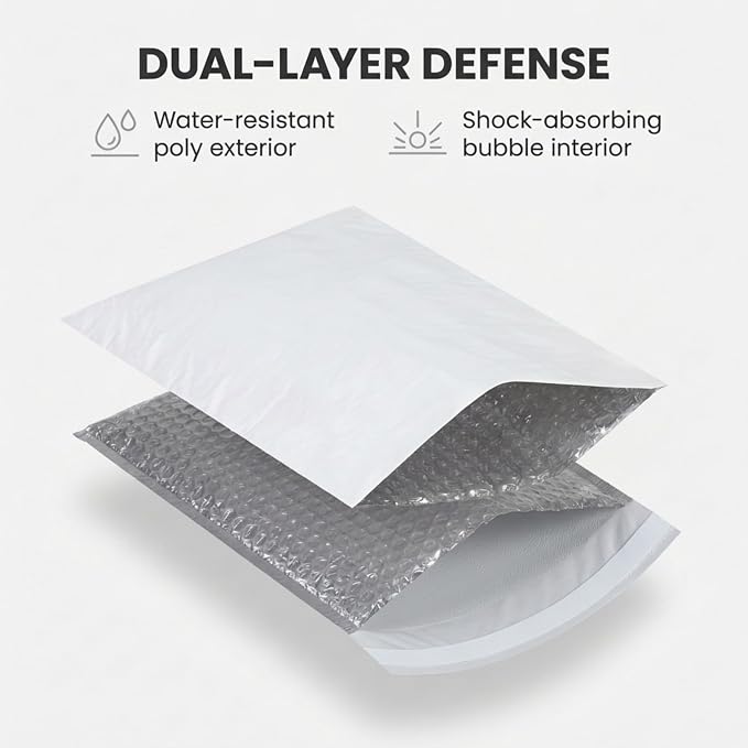 BOX USA Bubble Mailers 6-1/2" x 10" White (25-Pack) – Self-Seal Padded Envelopes with Bubble Lining, Poly Bubble Mailer Shipping Bags for Small Business, Ecommerce & Fulfillment Packaging