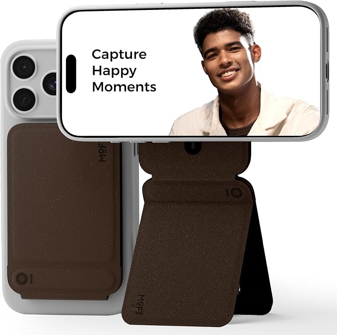 MOFT Phone Tripod Stand, Portable Selfie Stick for iPhone | MOVAS-E- Coffee Leather | Mulit-Angle | Pocket Size | Magsafe Compatible | Easy to Charge | Stylish |For Content Creators