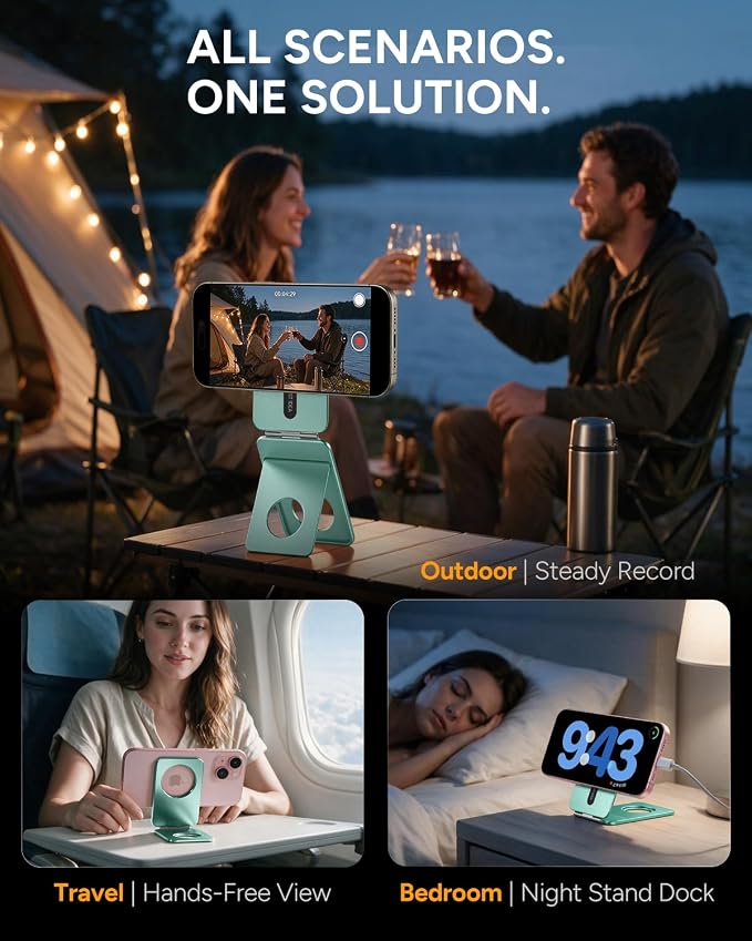 1ST IDEA for Magsafe Tripod, Tripod for iPhone Lightweight Aluminum Alloy & Angle Adjustment & Strong Magnets iPhone Tripod Stand Compatible with 17/16/15/14/13/12 (Included Metal Ring)
