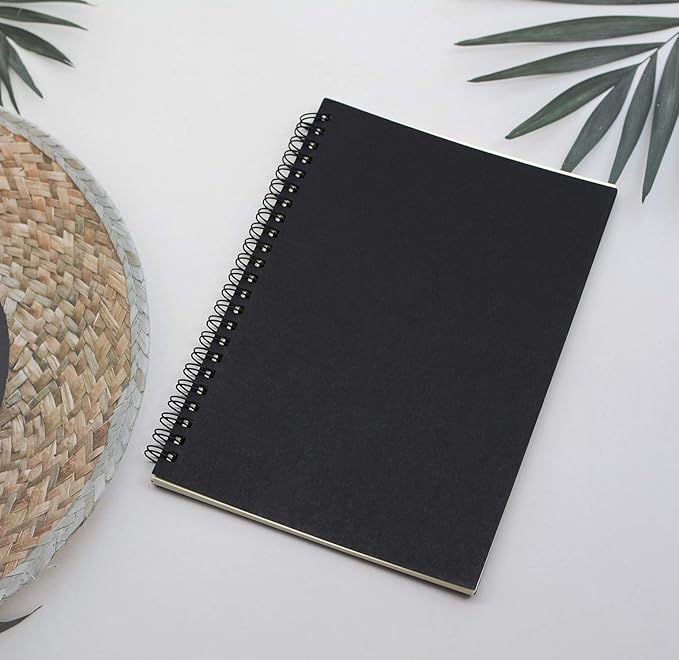 Yansanido Spiral Notebook, 4 Pcs A5 Black Craft Softcover 8mm Ruled 60 Sheets -120 Pages Journals for Study and Notes (A5-4 pcs Black/Lined)