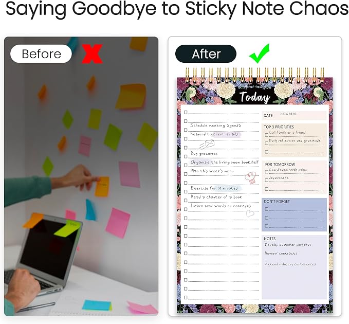 To Do List Notepad - Undated Daily Planner for Work and Goal Achievement | 52 Sheets, Large Writing Space, Ideal for Home, Office & School, Perfect for Daily Planning & Staying Organized,Big Bloom