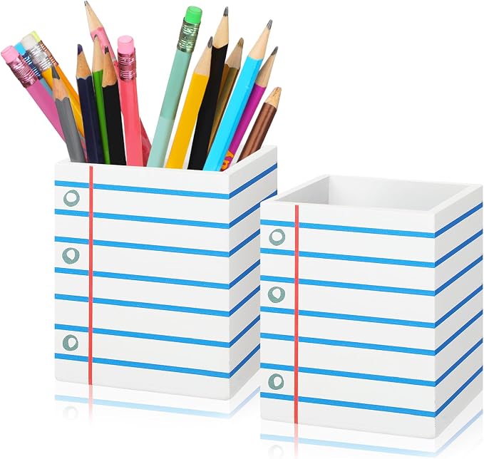Sherr 2 Pcs Wood Pencil Holder Pen Holder for Classroom Back to School Notebook Pencils Cup Wooden Dispenser Storage Crayon Organizer for Teacher Students First Day School Gifts Office Desk