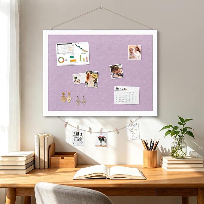 DOLLAR BOSS Double-Sided Bulletin Boards with Linen, 30"x20" Cork Board, Purple