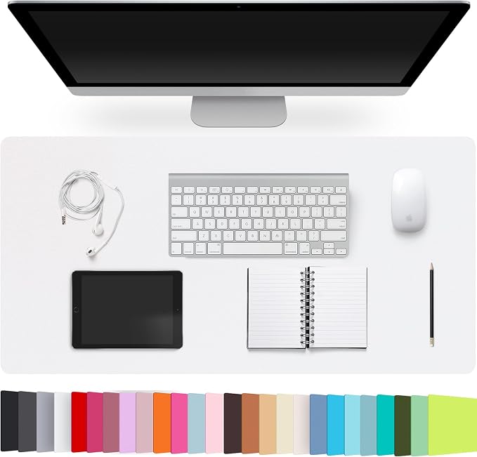 Leather Desk Pad Protector,Non-Slip Desk Pad(White, 35.4" x 17") | on-Slip PU Leather Large Mouse Pad,Easy Clean Desk Protecor Mat,Writing Pad for Office Work/Home/Decor