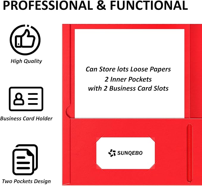 2 Pocket Folders, 5 Pack Folders with Pockets, Textured Paper File Folders | Fit Letter Size Paper, 5 Assorted Colors for Office, Home, Business, Back to School Supplies