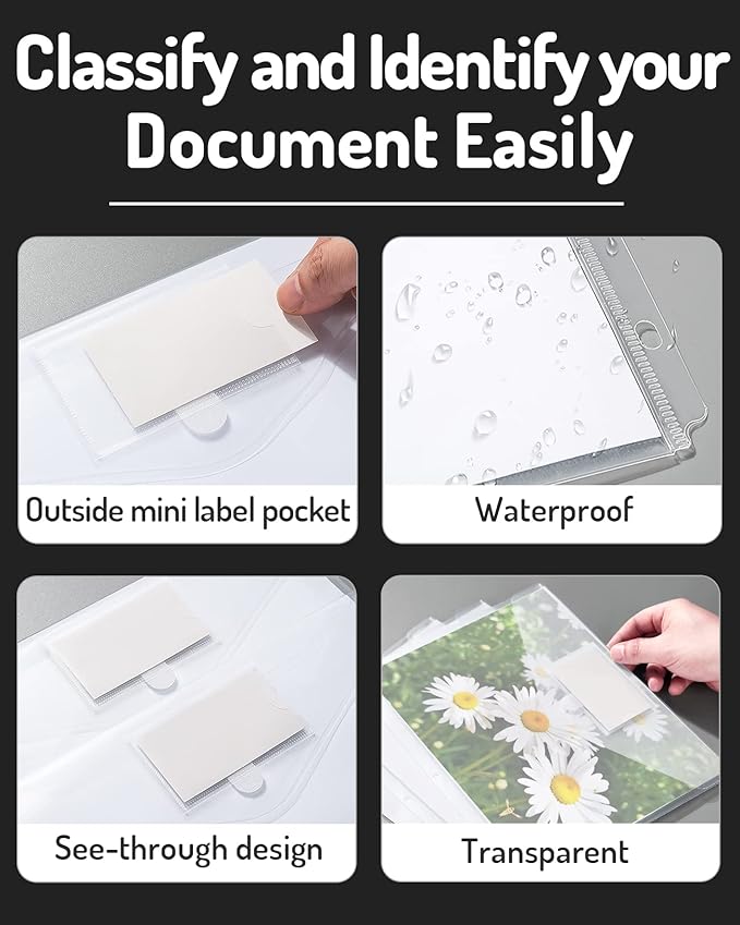 Forvencer Binder Pocket, 24 Pack Super Heavyweight Poly Binder Pocket with Tight Closure, Binder Folders Side Loading, 3 Ring Binder Pocket, Binder Dividers with Pockets, Letter Size, Clear