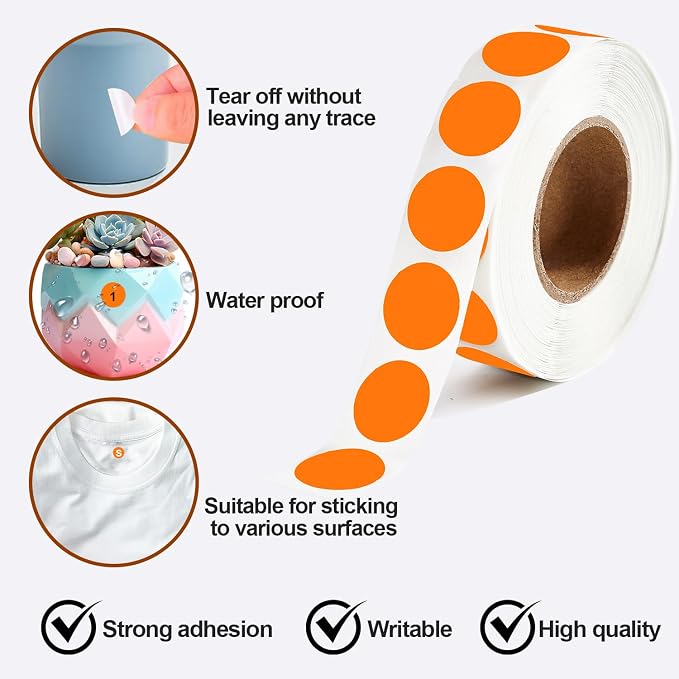 1000 Pcs Orange Round Stickers 1/2 Inch Color Circle Dot Stickers Small Code Labels for Office Shop Yard Sale Home Classroom Marking (Orange)