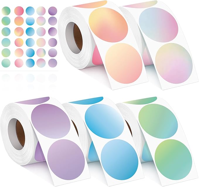 2500 Pcs 2 Inch Circle Thermal Sticker Labels Self Adhesive Round Direct Thermal Labels Multipurpose Printer Stickers for DIY Logo Design, Qr Code, Name Tag(Gradient Color)