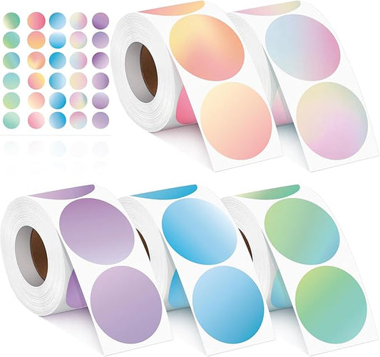 2500 Pcs 2 Inch Circle Thermal Sticker Labels Self Adhesive Round Direct Thermal Labels Multipurpose Printer Stickers for DIY Logo Design, Qr Code, Name Tag(Gradient Color)