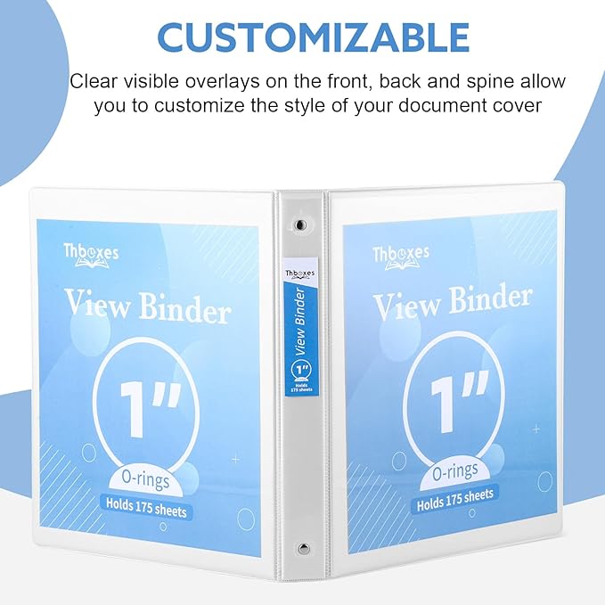 3 Ring Binder, 6 Pack 1 Inch Binder with 2 Interior Pockets & Clear View Overlay, Large Capacity, 1 Inch Binders 3 Ring, Round Ring Binders for Office, School, Home (White)