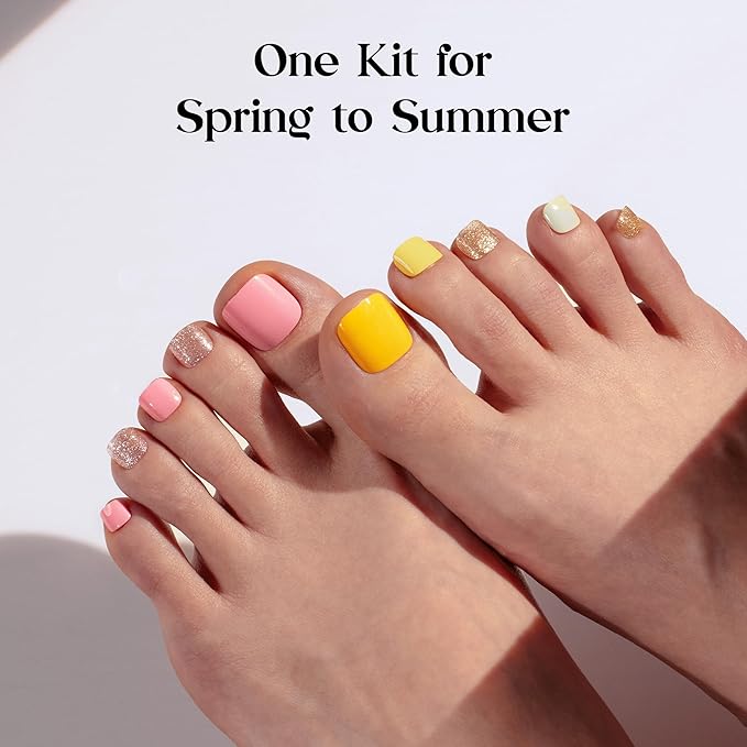 Beetles Press On ToeNails Kit - Glitz Spectrum | 288Pcs 12 Colors Short Square Press On Nails | 15 Sizes French Glossy Glitter With Nail Glue & Nail Tabs Stickers, Fake Nails Kit Art For Women