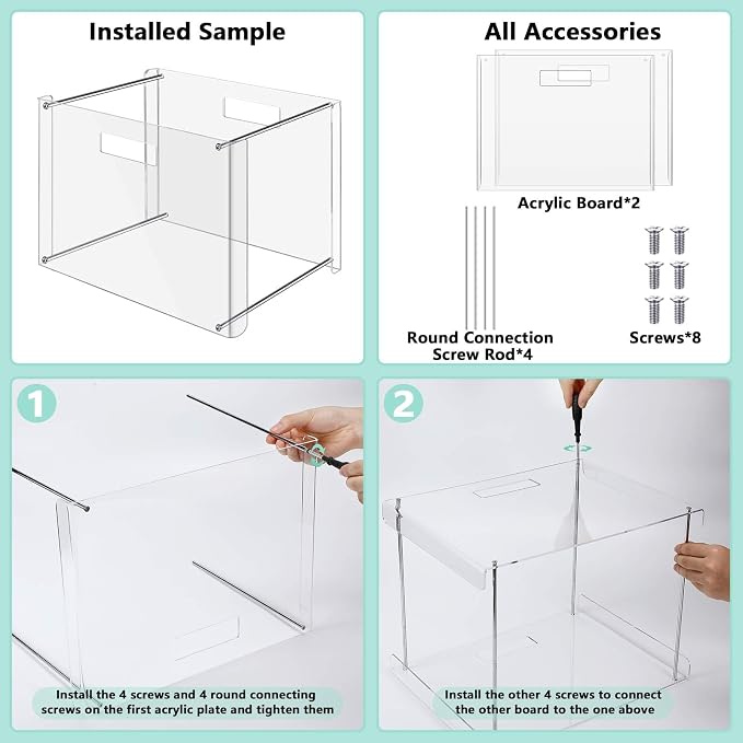 Dispowreath 24 Hanging File Folders Acrylic Desktop Organizer,Colorful | Clear Acrylic Box with Handles, Letter A4 Compatible, Colorful Tab Labels Included, for Classroom Office,Back to School