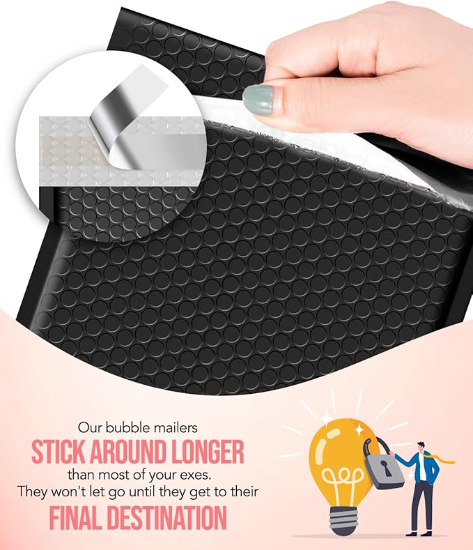 GSSUSA Black Bubble Mailers 8.5x12 large Padded Envelopes 25 Pack,Self-Seal Shipping Mailer, Packaging Bags, Small Business Supplies,Mailing Bags, Packaging for Small Business, Black