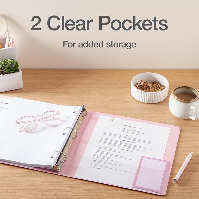 Cardinal 1.5 Inch 3 Ring Binders, 6 Pack, Pastels, Holds 350 Sheets | Round rings, clear view covers for custom inserts, and 2 inside pockets. PVC free, non stick. Stock up pack.