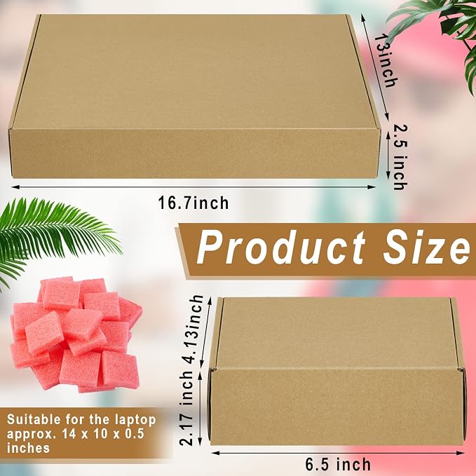 1 Set Laptop Shipping Box with Foam Protection Computer Mailing Box up to 17 Inch with Charger Boxs, Foam Frame, Foams Sheets Padding Kraft Secure Mailing Boxes for Packing Moving 16.7x13x2.5 Inch