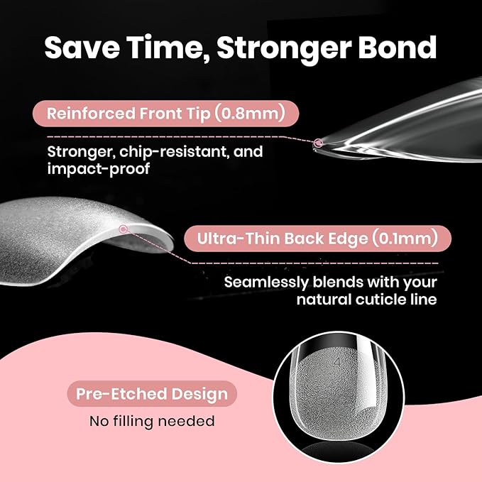 Beetles Gel Nail Tips Curve-EX - Almond Short, 320pcs 16 Sizes, Etch-X Half Matte Full Cover Soft Acrylic False Press on Nail Tips Easy DIY Nail Extension Art Salon for Curved & Natural Nail Beds