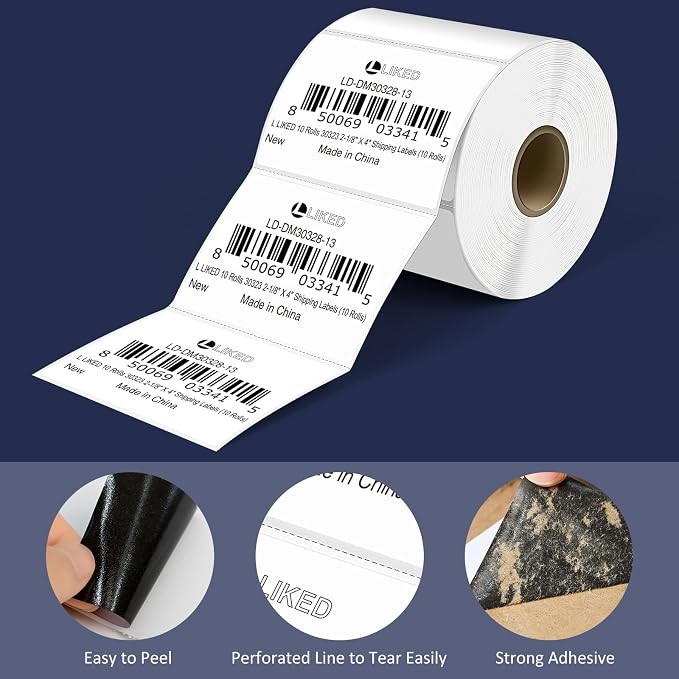 L LIKED 8400 Thermal Shipping Labels 3"x2", Permanent Adhesive Labels | 12 Rolls, 700 Labels/Roll, Block Old Information, BPA Free, Perforated, Compatible with Most Desktop Printers