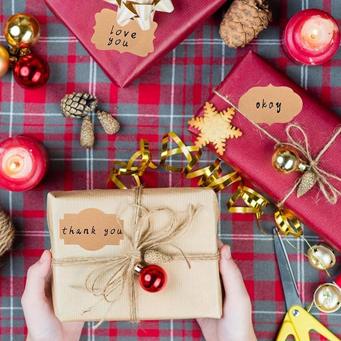 300 Pcs 2" x 3" Self-Adhesive Brown Labels,for Food Jars Storage Christmas Holiday Present Envelope Labels Gift Decoration