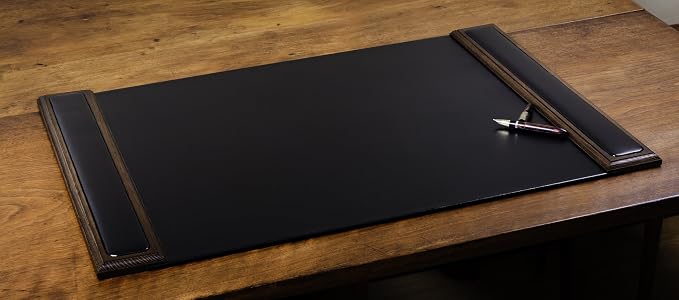 DACASSO Wood & Leather Desk Pad - Luxury Leather Desk Blotter for Writing - Padded Executive Desk Surface Protector - (Walnut & Black, 25.5” x 17.25”)