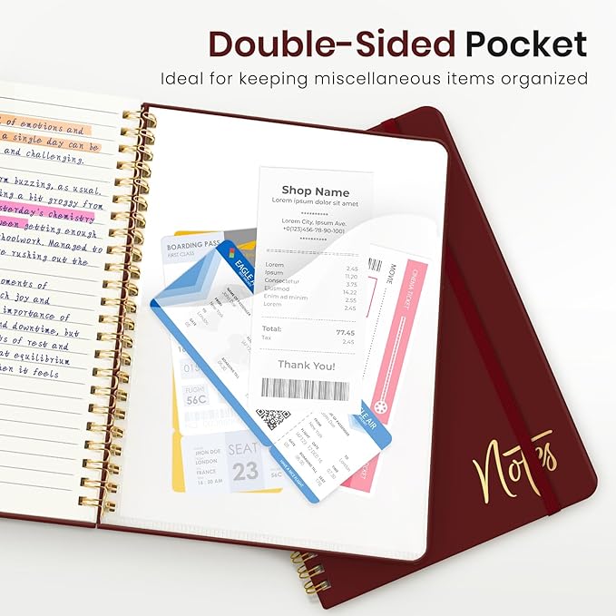 Lined Spiral Journal Notebook for Women, A5 College Ruled Journals for Writing, Hardcover Notebooks for Work, Note taking and Office School Supplies,140 Pages - Burgundy