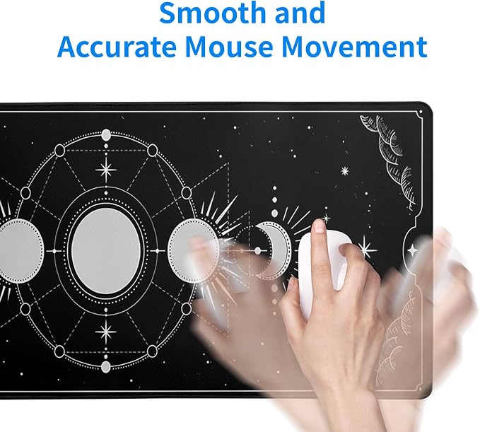 Sun Moon Gaming Mouse Pad Black Large Mouse Pad for Keyboard and Mousepad Desk Mat with 3mm Non-Slip Base and Stitched Edge for Gaming and Office Computer Mat Protector Mat 31.5x11.8 Inch
