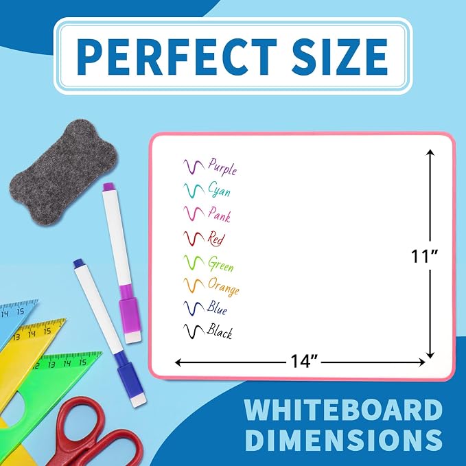 Small White Dry Erase Board Double Sided，Small Dry Erase Board 14x11 Inch,Mini White Board with 8 Markers for Students Office Kitchen Pink