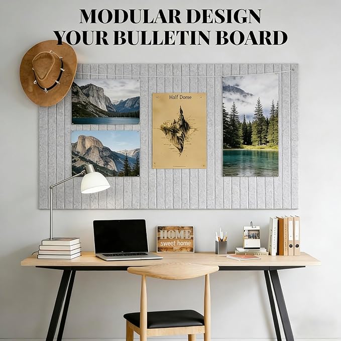 Large Felt Bulletin Board Cork Board Alternative with Safe Removable Adhesive Tabs, Wall Bulletin Board for Home Office Classroom Pin Board (Gray, Fine-Stripe 12-Pack)