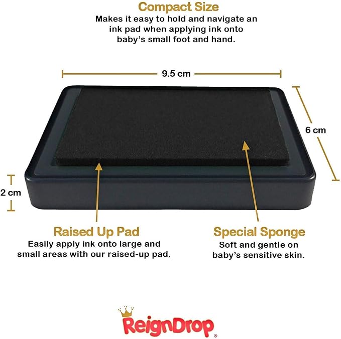 ReignDrop Ink Pad For Baby Footprint & Handprint - Creates Impressive Long Lasting Keepsake Stamp for Infant & Kids. Smudge Proof, Easy to Wipe Off Skin, Safe & Gentle Acid Free(Black)