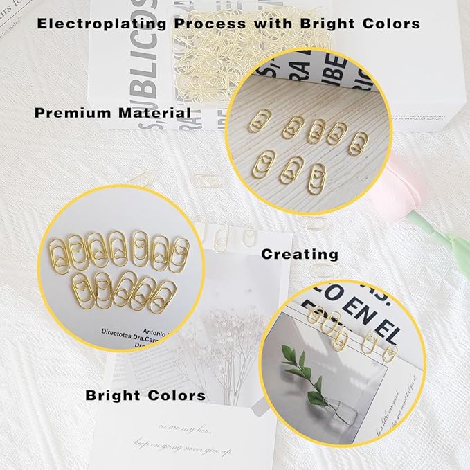 100 Pack Love Heart Shaped Paper Clips, Mini Paperclips Papers, 0.8inch Small Paper Clips for Office School Home Desk Organizers (Gold)