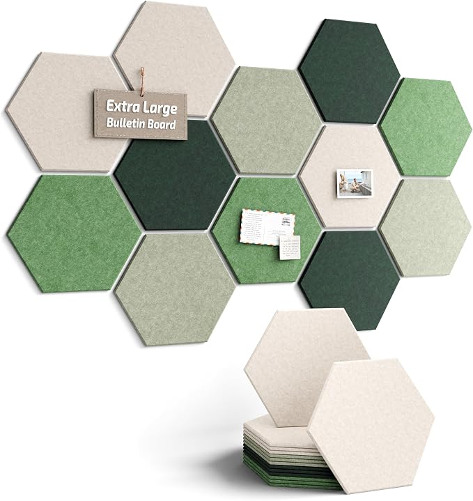 Fluxynara Extra Large 12-Pack Felt Bulletin Board Tiles, Sagewood | Cork Board Alternative with 90 Adhesive Tabs for Notes, Photos and Reminders in Home Offices, Dorm and Classrooms
