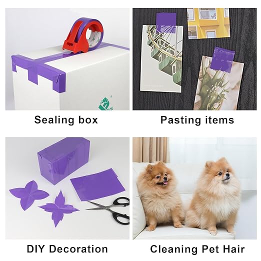 BOMEI PACK Purple Packing Tape with Dispenser, 2.4 Mil 1.88 Inch x 60 Yards, 12 Refills Rolls Purple Color Box Packaging Tape for Moving, Shipping, Mailing and Storage