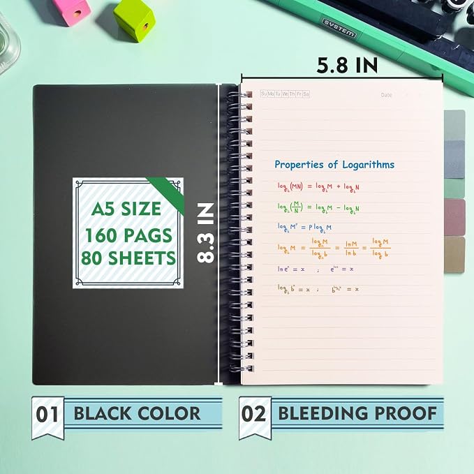 OWSC 4 Pack College Ruled Spiral Notebook Notebooks for Work A5 Lined Black | 5.9 x 8.3 IN Notebooks College Ruled for Note Taking, School and Journal with 80 Sheets/160 Pages 110 GSM Thick Papers