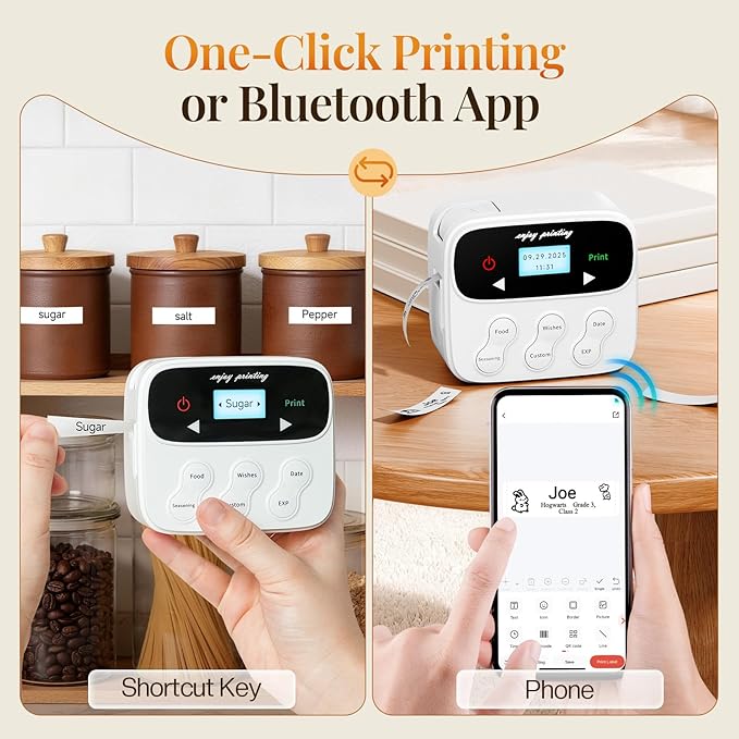 Phomemo Ribbon Label Printer, Kitchen Magnetic Label Maker Machine with 4 Tapes F12 Handheld Rechargeable Backlit-LCD Screen Labeler One-Click Print Date for Home Food School Gift Wrapping Fridge