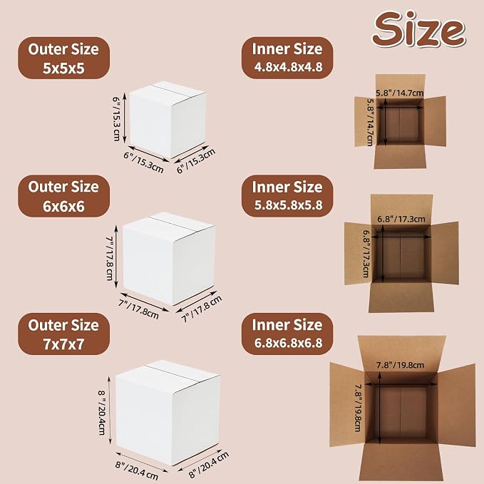 Hoikwo 30 Packs Small Shipping Boxes Mixed Sizes | 10 PCS Each of 7x7x7, 6x6x6, 5x5x5, White Cardboard Box for Small Business Packaging and Mailing