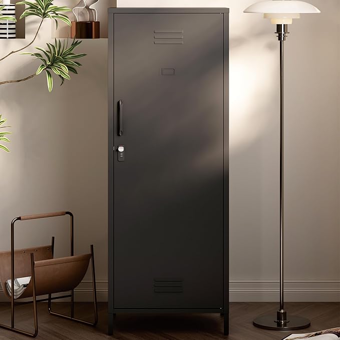 Metal Locker Storage Cabinet with Adjustable Shelves, 59" H Black Locking Tool File Cabinets Kids Snack Locker Organizer for School Classroom,Gym Home Office,Entryway and Hallway