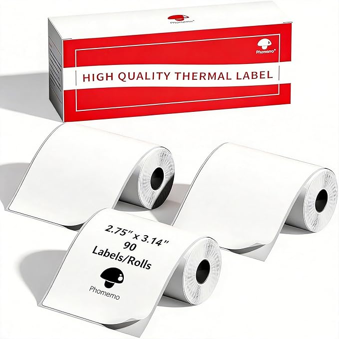 Phomemo M220 Labels 3 Rolls,2.75'' x 3.14'', for M220/M250/M221, 270 PCS | Square 70x80mm Waterproof Thermal Sticker, Use for Barcode, Listing, Business, Home,Organization, Office, Warehouse, White