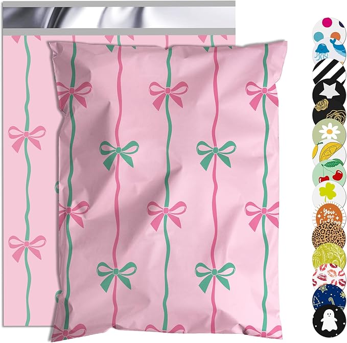 Poly Mailer 10x13 Inch 100 Pcs, Waterproof and Tear-Resistant Shipping Bags for Clothing, Cute Mailing Bags with Self-Seal, Bow Printed Packaging Bags for Small Business