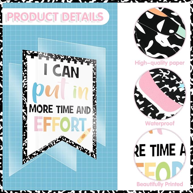24Pcs Composition Classroom Bulletin Board Decor Girl Style Grow Your Mindset Positive Sayings Accent Cutouts Inspirational Bulletin Board Sets for School Students Teacher Office Home Wall Supply