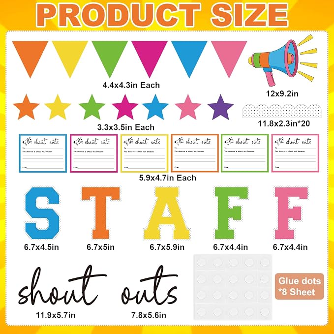 71Pcs Staff Shout Outs Bulletin Board Decorations, Staff Bulletin Board with Shout Out Cards, Appreciation Month Bulletin Boards for Classroom Office Back to School Retirement Wall Door Decor(Color)
