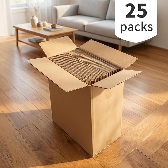 CRUGLA 12x12x4 Shipping Boxes 25 Pack, White Corrugated Cardboard Boxes with Side-Lock and Pre-Applied Double-Sided Tape, Easy Assemble Packing Mailer Boxes for Small Business Shipping