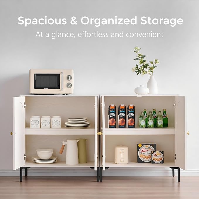 IFGET 34" Tall Modern Arched Sideboard Buffet Cabinet with Storage, White | Fluted Arch Sideboard Cabinet w/Adjustable Shelves, Wooden Modular Kitchen Cabinet for Dining& Living Room, Entryway