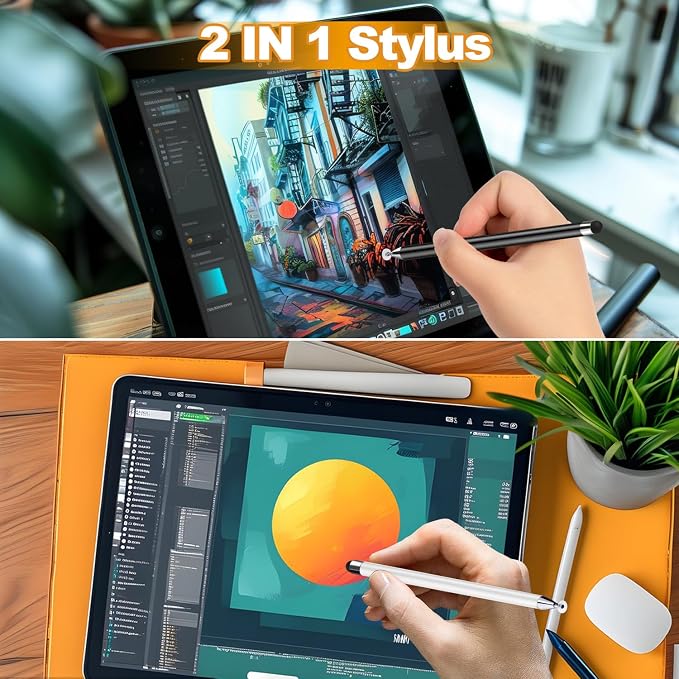 Stylus (7 Pcs), 2-in-1 Stylus Pen for Touch Screen, High Precision and Sensitivity, Suitable for iPad/iPhone/Samsung/Android Smartphone and Tablets, Compatible with All Touch Screen -White