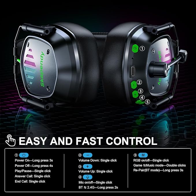Wireless Gaming Headset for PS5, PS4, PC, Switch – 2.4GHz & Bluetooth Headphones with Mic, 20ms Low Latency, 3D Stereo Sound, ENC Noise Canceling, RGB Lighting, 50H Battery Life