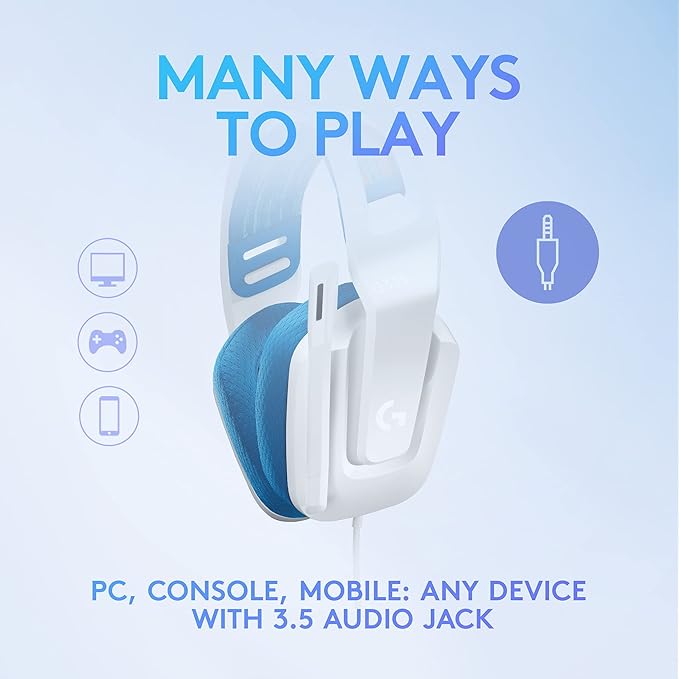Logitech G335 Wired Gaming Headset, with Flip to Mute Microphone, 3.5mm Audio Jack, Memory Foam Earpads, Lightweight, Compatible with PC, PlayStation, Xbox, Nintendo Switch/Switch 2 - White