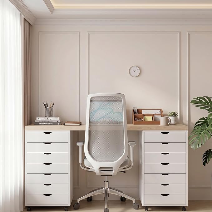 7 Drawer Mobile File Cabinet with Wheels, Office Storage Drawers, White | 7 Drawers Mobile File Cabinet with Wheels for Office Storage, Under Desk Organization and Printer Stand