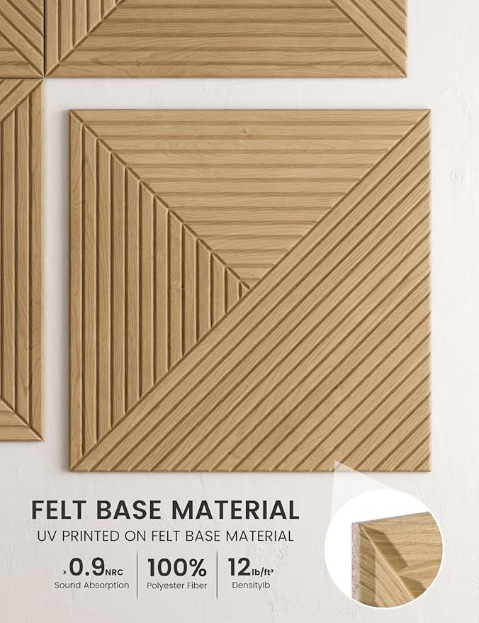 Fluxynara Large Felt Bulletin Board,Cork Board Alternative 70.87'' x 47.24'' Art Acoustical Wall Panels-6 Pack with 60 Adhesive Tabs,for Recording Studio/Home Offices-Natural Oak/Facet